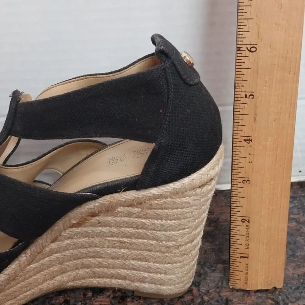 Michael Kors Black and Cream Wedge Sandals...Size 6.5.